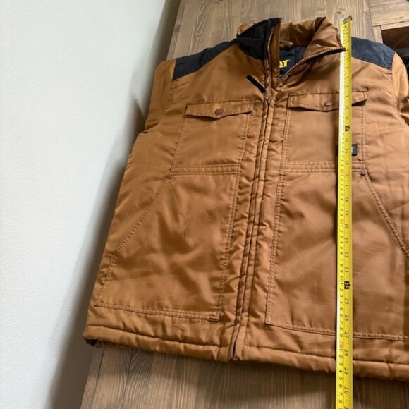 Caterpillar CAT Mens Large Tan Grey Water Resistant Jacket Workwear - Picture 4 of 6